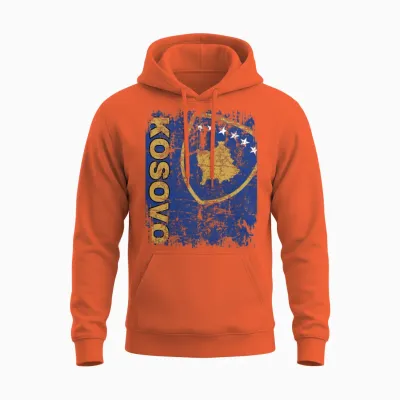 Kosovo Flag - Kosovar Roots - Vintage Look Unisex Hoodie - Orange