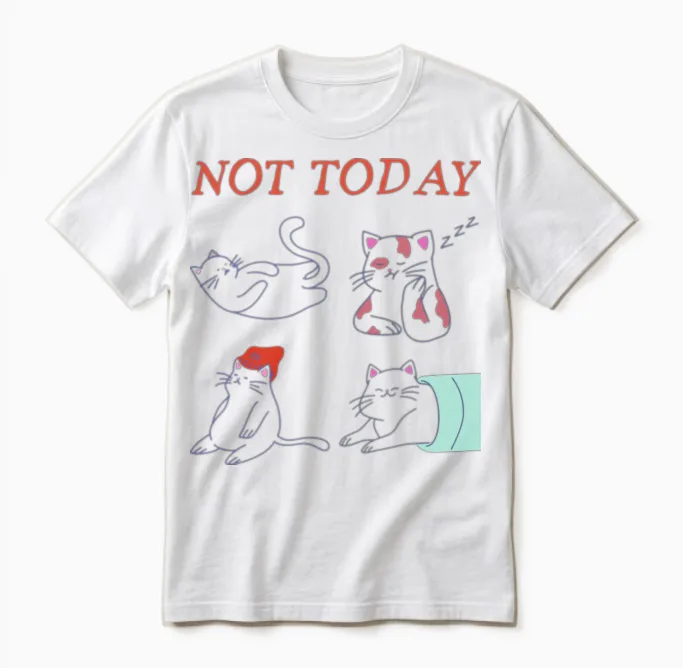 Not Today Funny Meow Cat Lovers Unisex T-Shirt in White