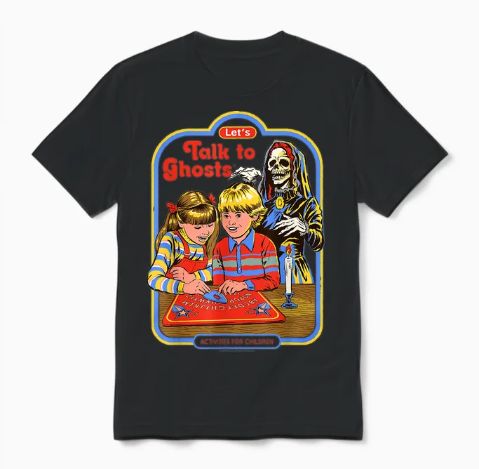 Let's Talk to Ghosts Demon Retro Vintage Funny Adult Humor Unisex T-Shirt in Black