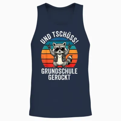 Und Tschüss! Grundschule Gerockt Waschbär Unisex Tank Top - Navy