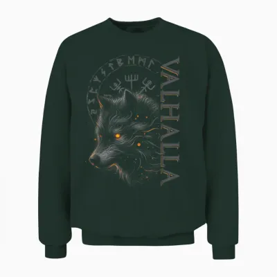 Valhalla Wolf Boussole Viking Avec Runes D'odin Unisex Sweatshirt - Forest