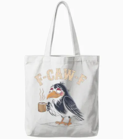 F Caw F T Shirt Coffee Crow Gothic Raven Funny Halloween Tote Bags - White