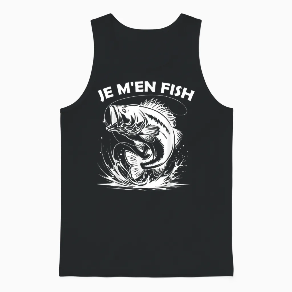 Je M'en Fish Funny Funny Funny Gift for Fishing Lovers T-Shirt, Black, S Unisex Tank Top in Black