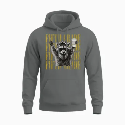 Funny Fifth Grade Teacher Feral Raccoon Back to School Unisex Hoodie - Graphite Heather
