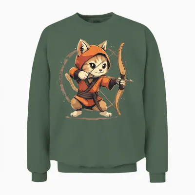 Cat Archer on Archery T-Shirt, Black, S Unisex Sweatshirt - Military Green