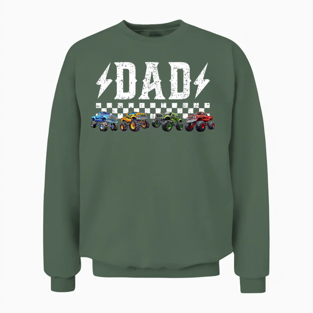 Dad Retro Monster Truck Family Crew Birthday Matching Unisex Sweatshirt in Military Green