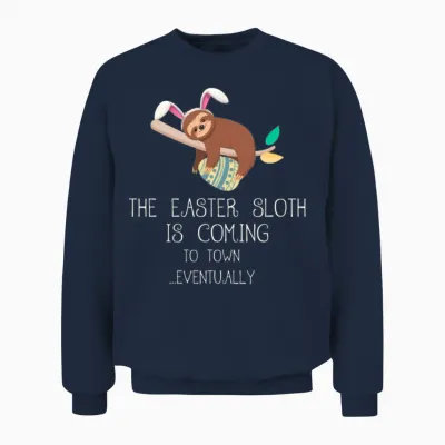 The Easter Sloth with Bunny Ears Easter Bunny Unisex Sweatshirt - Navy