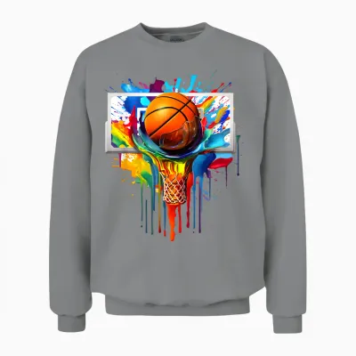 Colorful Basketball Tie Dye Color Splash Hoop Net Slam Dunk Unisex Sweatshirt - Sport Grey