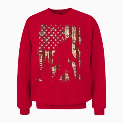 Bigfoot Sasquatch America Flag Patriotic Men Women Unisex Sweatshirt - Red