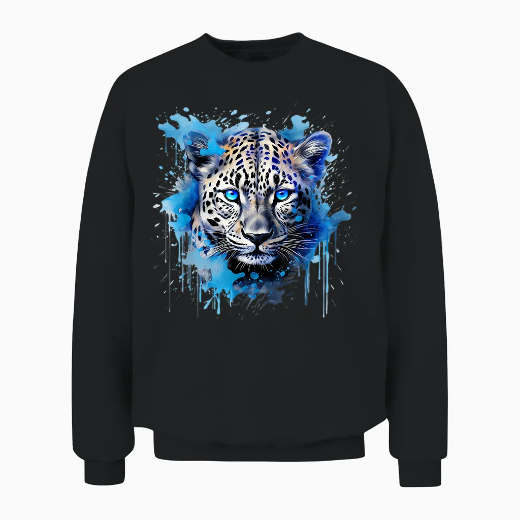 Leopard Portrait Splash Tier Kunst Natur Kunstwerk Tierwelt Unisex Sweatshirt in Black