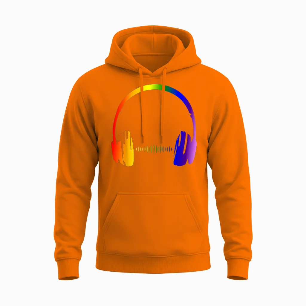 Bunte Kopfhörer Regenbogen Party Techno Radio Nachtclub Dj Unisex Hoodie in Safety Orange