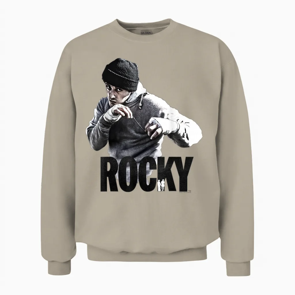 Rocky Shadow Boxing Portrait Logo Unisex Sweatshirt in Sand