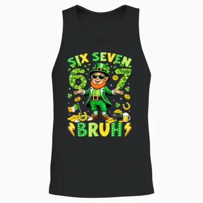 Six Seven Bruh St Patricks Day Leprechaun Meme 6 7 Boys Unisex Tank Top - Black
