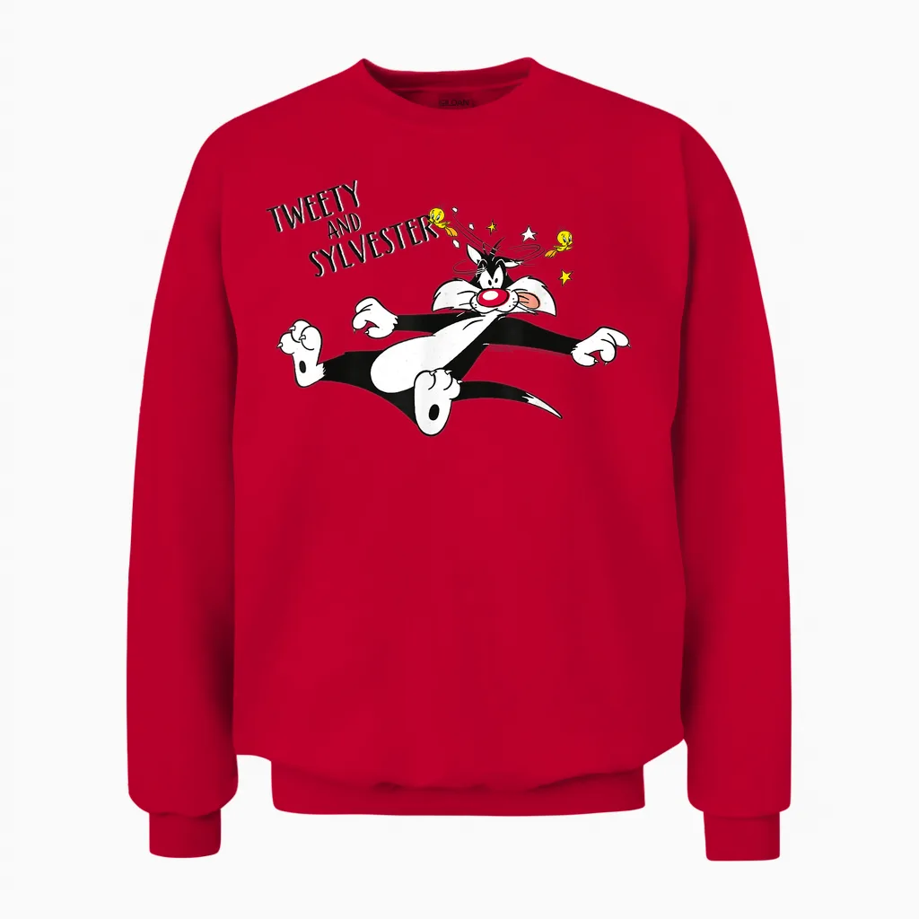 Looney Tunes Tweety and Sylvester Unisex Sweatshirt in Red