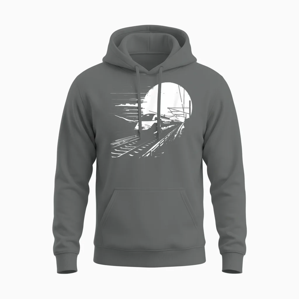 Railroad Graphic Train Lover Steam Locomotive Unisex Hoodie in Graphite Heather