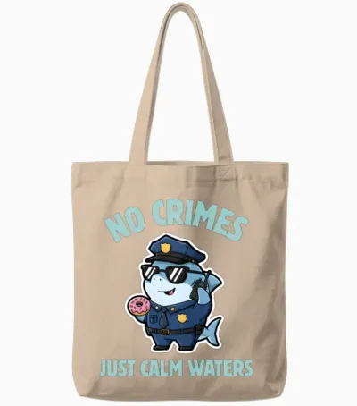 Calm Waters – Kawaii Shark Police Officer Tote Bags - Natural