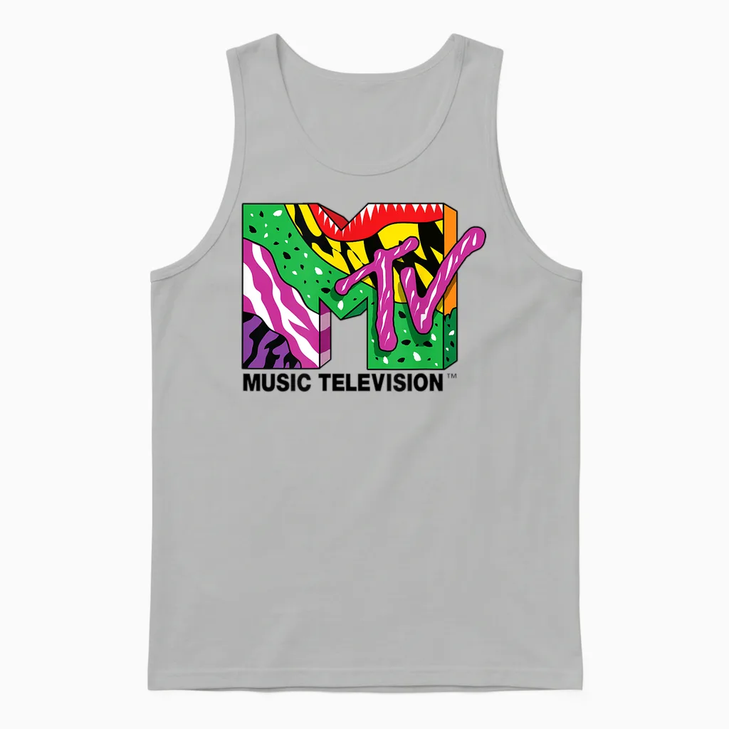 Mademark X Mtv - the Official Mtv Logo with Colorful Crazy Wild Creative Art Unisex Tank Top in Ash