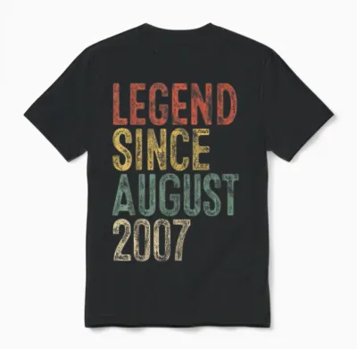 Legend 2007 18th Birthday Gifts for Boy Girl 18 Year Old Unisex T-Shirt - Black