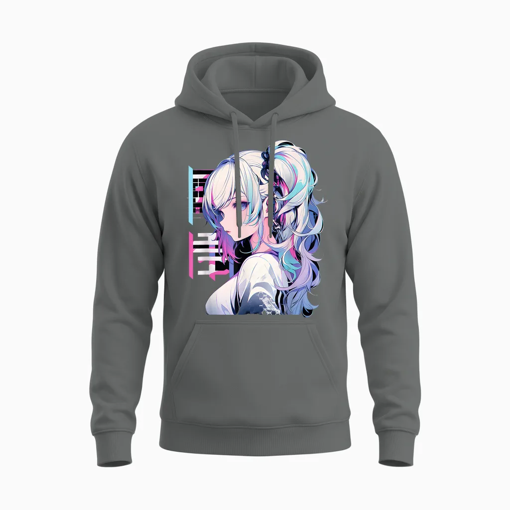 Manga Anime ästhetische Cyberpunk Techwear Harajuku Unisex Hoodie in Graphite Heather
