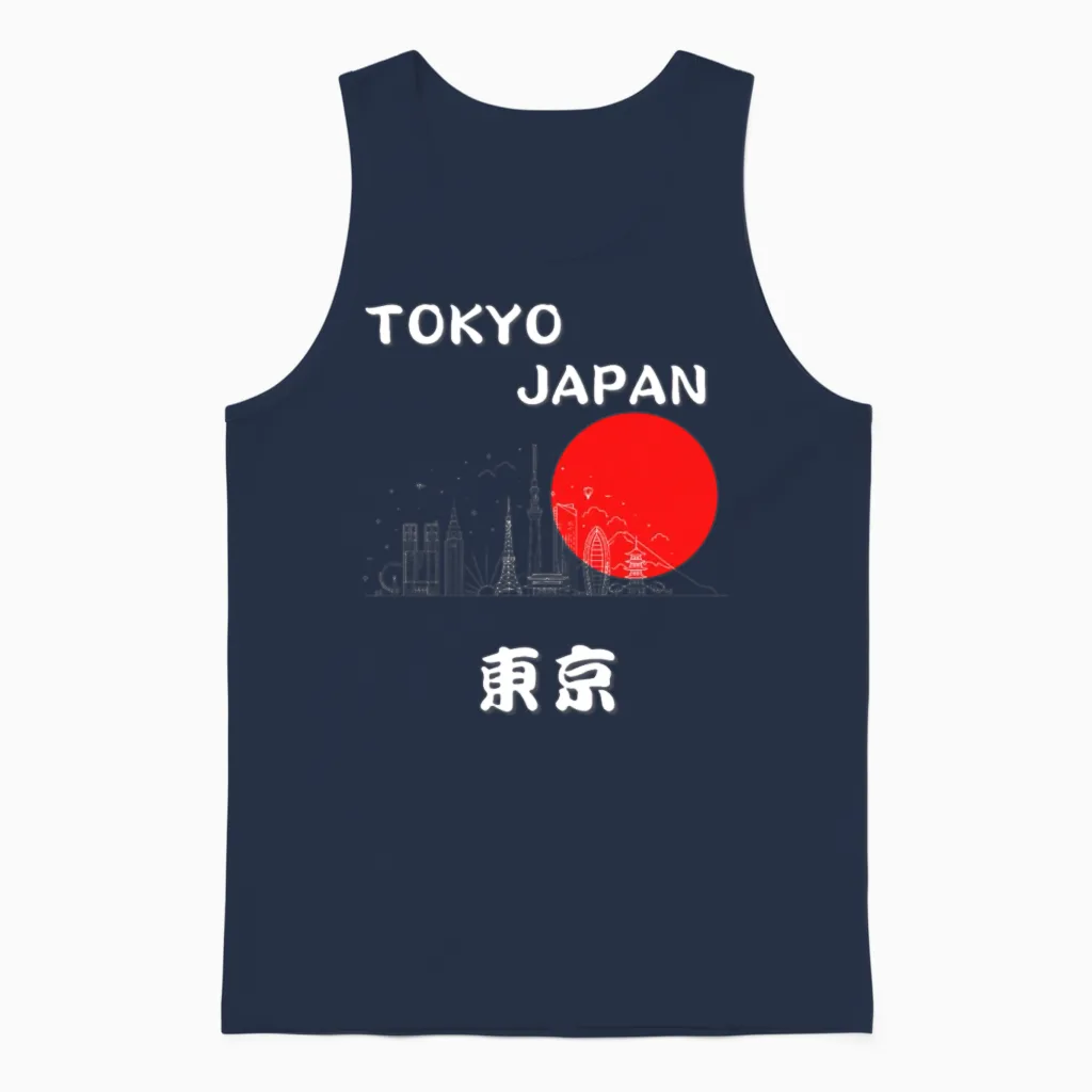 Tokyo Japan Minimalist Japanese Font Kanji Design Unisex Tank Top in Navy