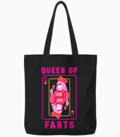 Funny Queen of Fart Farting Humour Inappropriate Embarrassing Tote Bags - Black