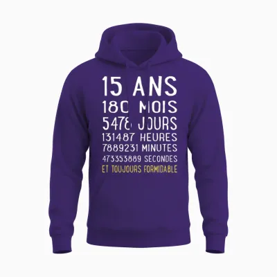 15 Ans Cadeau Garçon Fille Anniversaire Humour Amusant 15 T-Shirt Haut De Gamme Unisex Hoodie - Purple