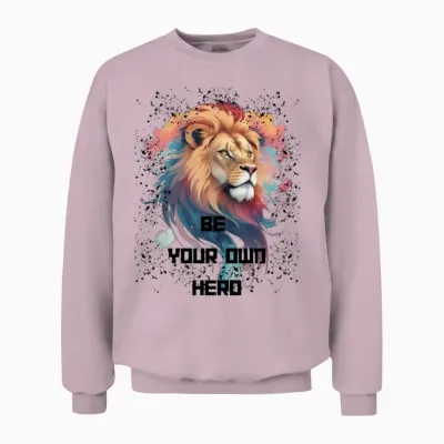 Self-Made Hero - Brave Lion Attitude Art Unisex Sweatshirt - Light Pink