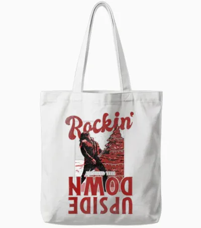 Stranger Things Christmas Eddie Munson Rockin' Upside Down Tote Bags - White