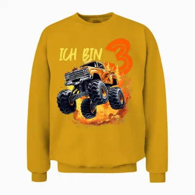 Ich Bin 3 Jahre Monster Truck 3. Geburtstag Jungs Cooles Unisex Sweatshirt - Gold