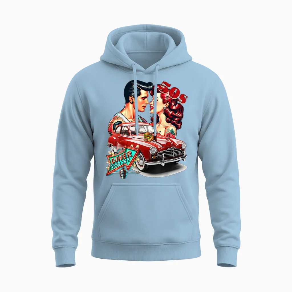 50s Rockabilly Car Diner - Cars & Muscle Unisex Hoodie in Light Blue