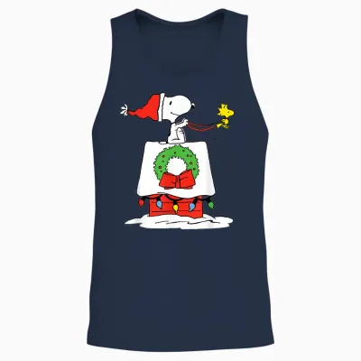 Peanuts Holiday Snoopy's Doghouse Sleigh Unisex Tank Top - Navy
