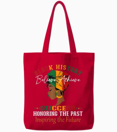 Black History Month Believe Achieve Succeed Melanin African Tote Bags - Red