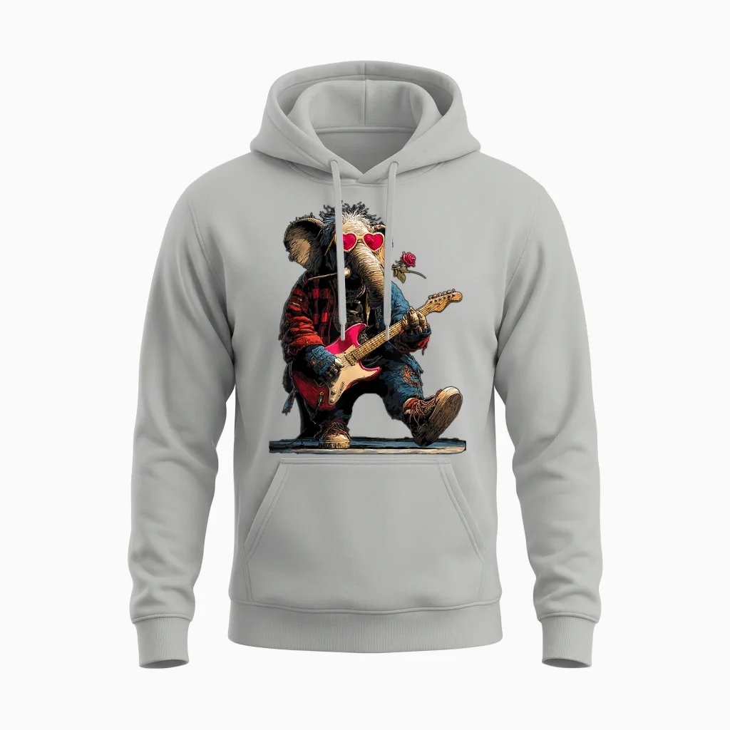 éléphant Jouant De La Guitare Guitariste Animal Saint-Valentin Unisex Hoodie in Ash