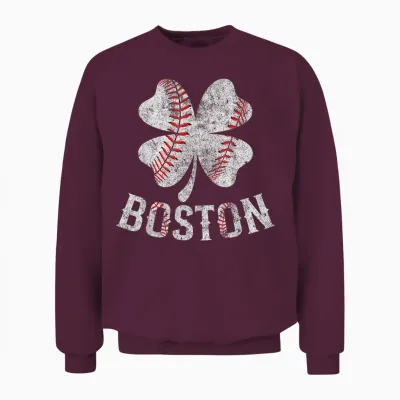 Baseball Shamrock Lucky Clover Boston St Patrick's Day Unisex Sweatshirt - Maroon