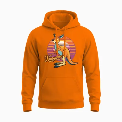 Funny Kangaroo Retro Vintage Unisex Hoodie - Safety Orange