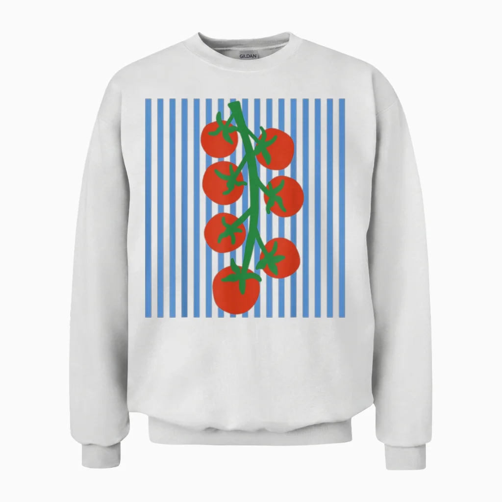 Tomaten Mit Blauen Streifen Pomodoro Tomatenmädchen Sommer Unisex Sweatshirt in White