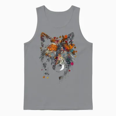 Wolf Herbst Blätter - Blaue Augen - Tier Kunst Motiv Wolf Unisex Tank Top - Sport Grey