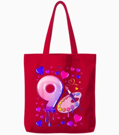 9. Geburtstag, Mädchen 9 Jahre, Malerei, Nummer 9 Tote Bags - Red