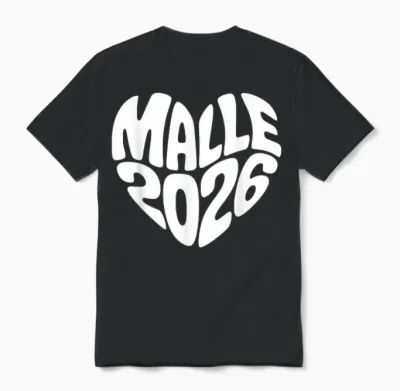 Malle 2026 Herz Form Mallorca Party Urlaub Herzform Feiern Unisex T-Shirt - Black