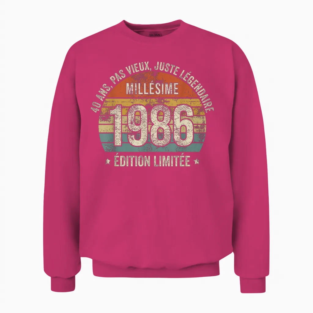 40 Years Funny Vintage 1986 Limited Edition Gift 40 Years Unisex Sweatshirt in Heliconia