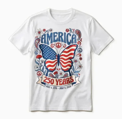 Drapeau Américain 250e Anniversaire 4 Juillet Papillon Usa 250 Unisex T-Shirt - White