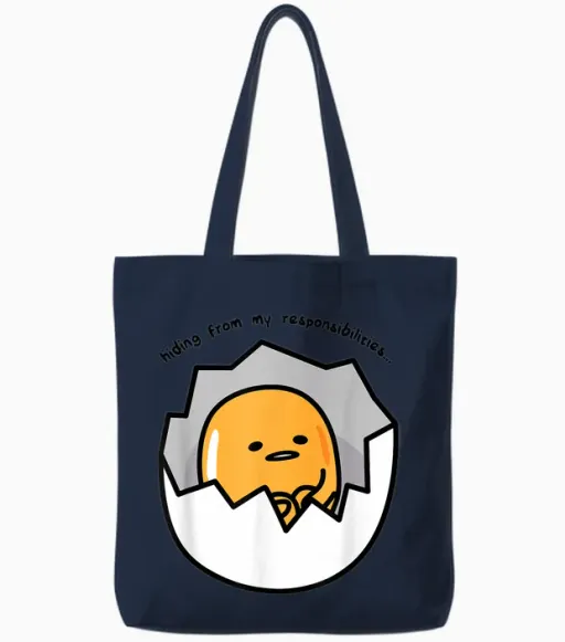 Gudetama the Lazy Egg Hiding from Responsibilities Tote Bags in Navy