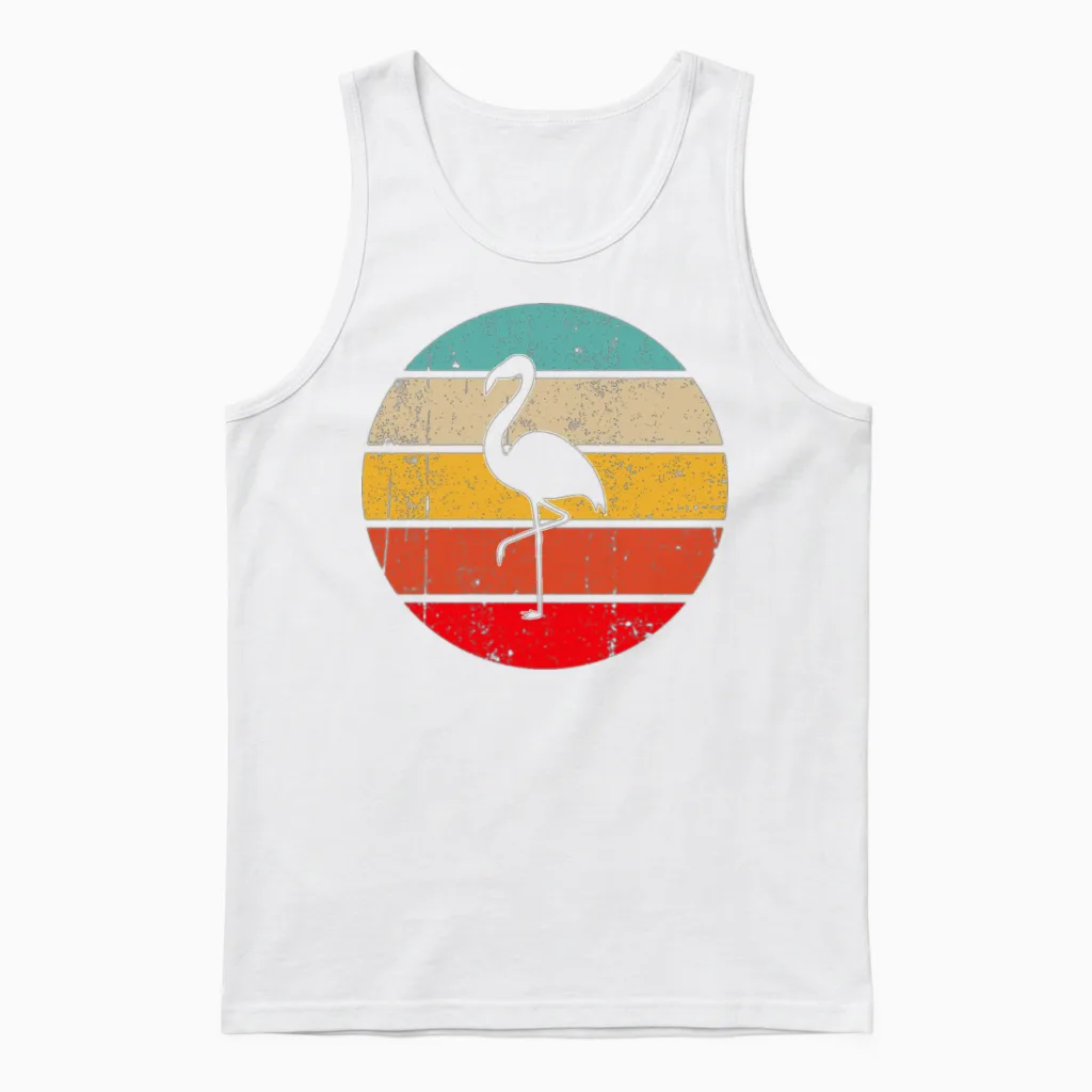 Flamingo Retro Unisex Tank Top in White