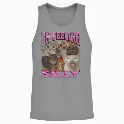 I'm Feeling Silly Funny Cat Meme Bootleg Graphic T-Shirt, Black, S Unisex Tank Top - Sport Grey