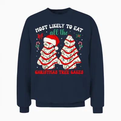 Most Likely to Eat All the Christmas Tree Cakes Debbie Unisex Sweatshirt - Navy