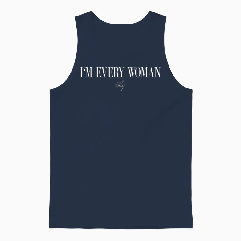 Whitney Houston I'm Every Woman White Unisex Tank Top in Navy