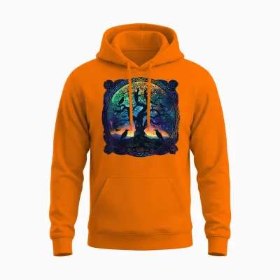 Hugin & Munin T-Shirt Raben Odins Wikinger Baum Des Lebens Unisex Hoodie - Safety Orange