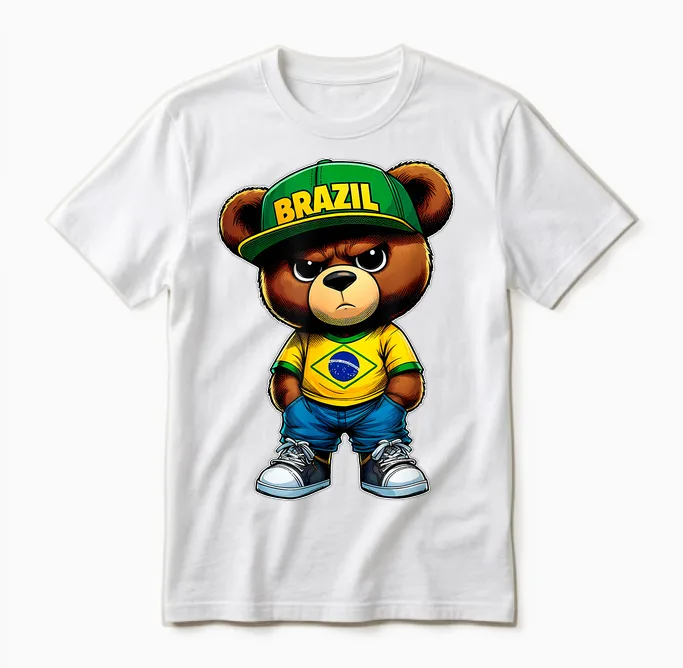 Brasil Brasilianischer Teddybär Mit Brasilien-Flagge Unisex T-Shirt in White