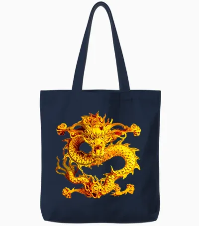 Silhouette Intrépide Du Dragon Chinois Doré T-Shirt Haut De Gamme Tote Bags - Navy
