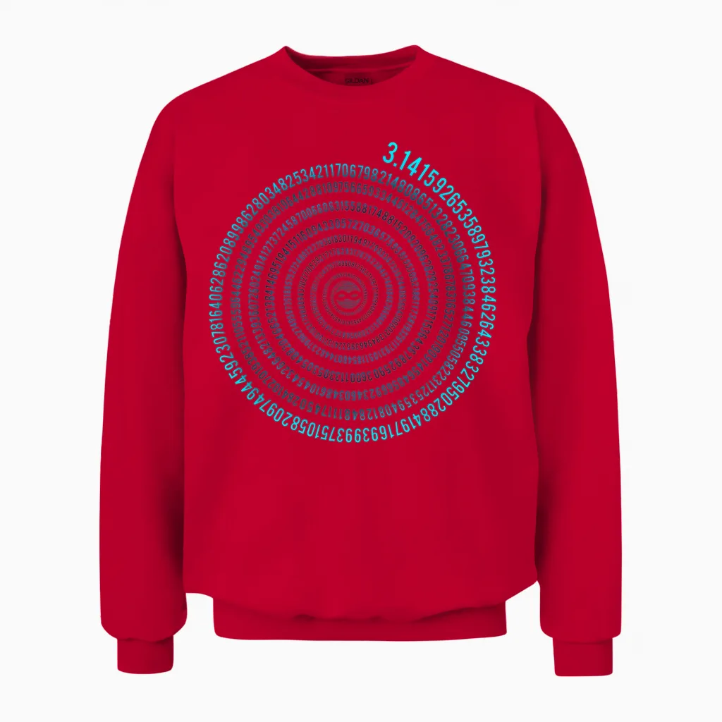 Irrational Number Pi Symbol Infinity Helix Spiral Math Unisex Sweatshirt in Red